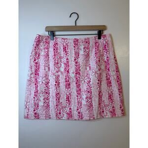 VTG Lilly Pulitzer Boardwalk Cafe Pink White Tropical Animal Lined Mini Skirt 14
